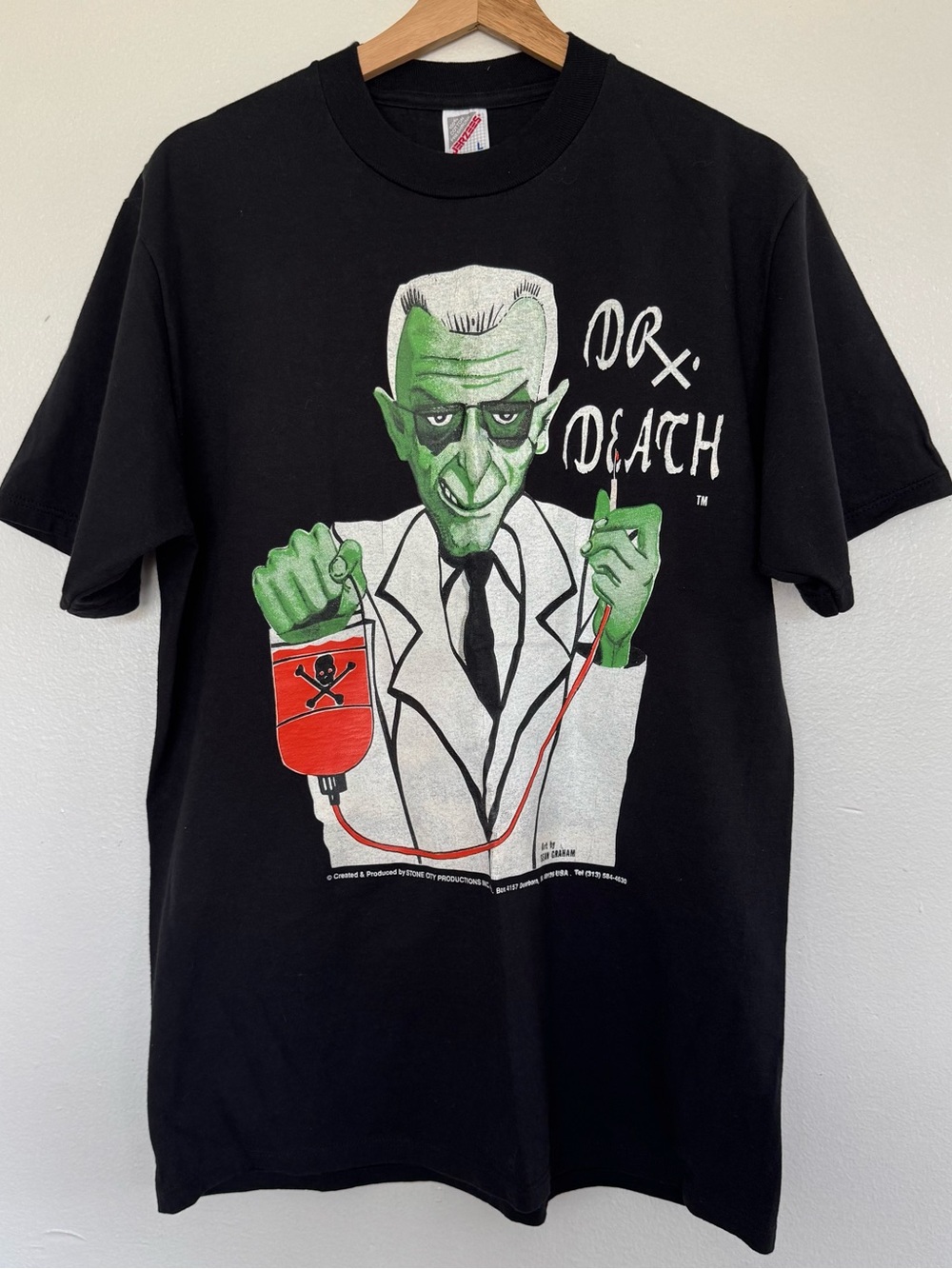 Vintage 90s Dr. Death Jack Kevorkian T-Shirt Mens Large Black Horror Detroit Tee